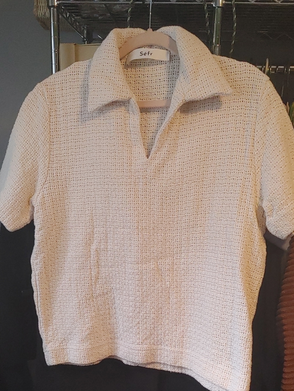 Short-Sleeve Knit Polo Shirt in Cream